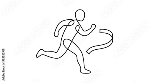 Running Figure with Finish Ribbon One-Line Icon, Single Continuous Line Minimal Race Outline