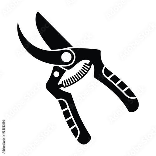 Black silhouette of pruning shears isolated on a white background