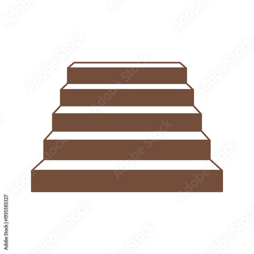 Brown staircase in frontal view. Vector design with wide base and narrow top.