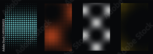 A series of four abstract pixelated rectangles
