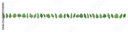 Long continuous line tropical leaves with green fill. Minimalist botanical decorative design