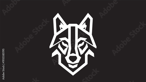 Stylized white wolf head emblem suitable for branding and graphic design, bold geometric lines, modern minimal aesthetic.