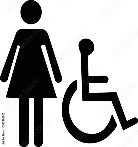 Accessible unisex restroom sign with male female and wheelchair icons for universal accessToilet icons set, man and woman symbol, toilet signs, WC toilet signs, vector illustration,