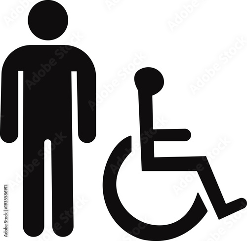 Accessible unisex restroom sign with male female and wheelchair icons for universal accessToilet icons set, man and woman symbol, toilet signs, WC toilet signs, vector illustration,