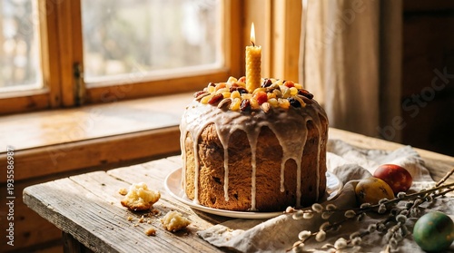 Wallpaper Mural Traditional Easter cake on wooden table with natural window light Torontodigital.ca