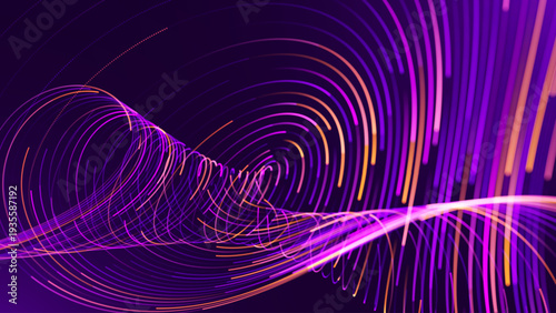 Purple-Hued Science Visualization with Interconnected Lines and Particles, Symbolizing Data Transmission in AI, Math, and Physics Research.