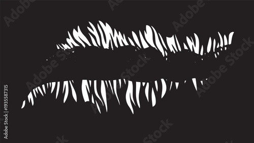 Close-up of white lip silhouettes on a black background, bold monochrome graphic element.