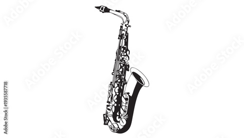 Monochrome Saxophone Illustration Showcasing Jazz and Music.