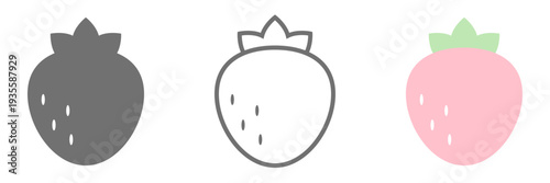 いちごアイコン3種セット（カラー・線画・モノクロ）