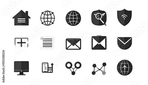A collection of icons representing various aspects of technology and communication. isolated on transparent background