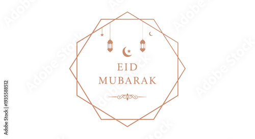 Eid Mubarak Celebration Vector Graphic Design with Lanterns and Crescent Moon