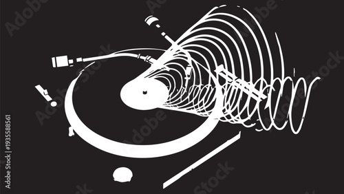 Energetic DJ Setup with Turntable and Mixer on Dark Background.