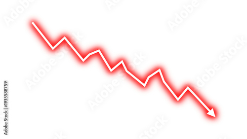 Neon glowing down fall red arrow line graph financial loss concept, stock market fall, business loss, market crash, economic loss. Red business arrow downward direction vector illustration.