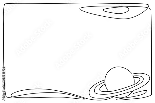 Line Art Abstract Planet Character. Funny Cute Child Room Artwork Symbol. Childish Outline Decorative Element. Birthday Greeting Card Simple Design. Astronomy School Lesson Icon