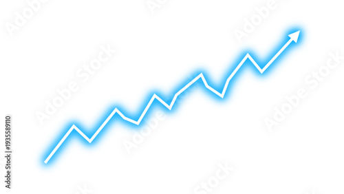 Neon glowing green graph line arrow chart moving up concept of stock market business growth, financial profit, economic success, investment increase. Shiny business grow up sign vector illustration.