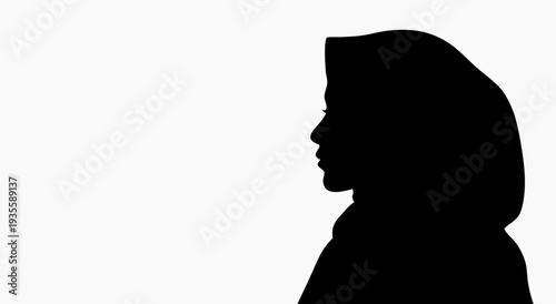 Silhouette of a Woman Wearing a Hijab, Vector Illustration of a Muslim Woman in Profile on a White Background
