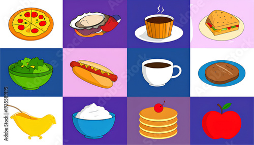 A delightful array of colorful emoji food items and beverages isolated on transparent background