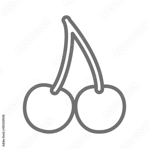 さくらんぼの線画アイコン（アウトライン・モノクロ・2粒）