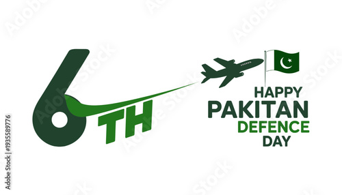 Pakistan Defence Day logo with airplane and flag illustration