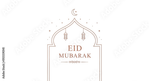 Eid Mubarak celebration with crescent moon and lanterns Vector