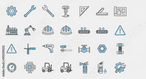 Collection of industrial and construction icons and symbols.