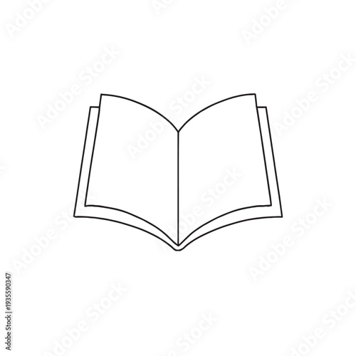 Simple line drawing of an open book with blank pages