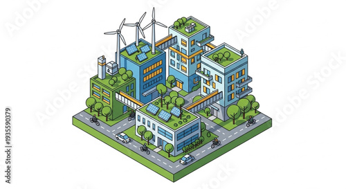 Sustainable City Block with Renewable Energy.