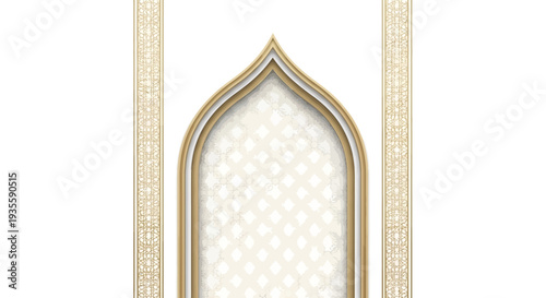 Golden ornate archway with intricate patterns on white background Vector