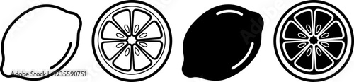 Set of four different citrus fruit icons in black and white