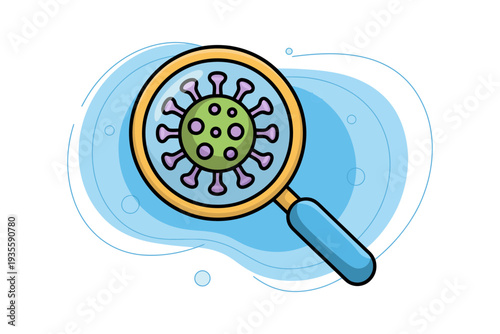 Virus magnifying glass illustration for medical and scientific research purposes