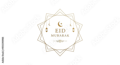 Eid Mubarak celebration with crescent moon and lanterns design