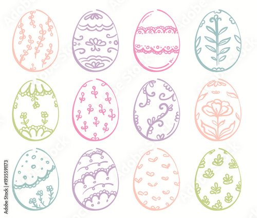 Whimsical had drawn set of vector Easter eggs