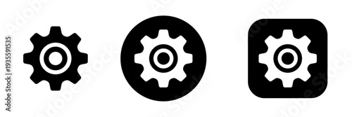 Settings gear icon set for configuration, system control and preferences. Cogwheel symbols for app interface, software settings menu and web dashboard UI