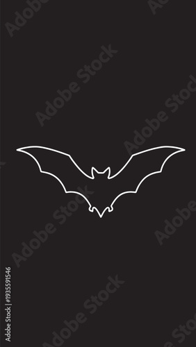 Minimalist white bat silhouette illustration on dark background with clean lines.