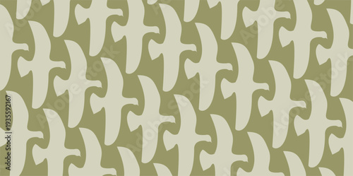 Seamless Abstract Organic Pattern in Olive Green and Cream – Modern Retro Mid Century Background