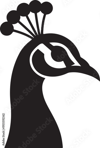 Peacock Head Icon: Elegant Black Silhouette on White Background
