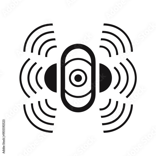 Abstract Audio Waves: A minimalist artistic design featuring concentric sound waves emanating from a central speaker element, symbolizing the impact of audio in the realm of technology.