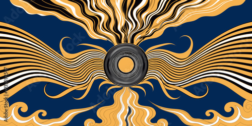 Abstract Sound Wave: A visually striking artistic rendering depicting an abstract sound wave, characterized by dynamic lines and swirling patterns, conveying a sense of energy and auditory sensation.