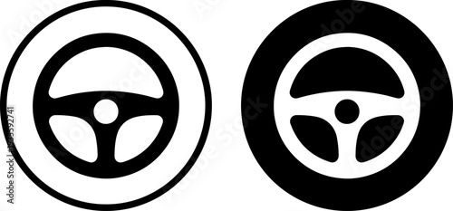 Modern steering wheel icons in black and white