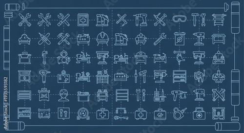 Ancient Hieroglyphic Symbols Blueprint Design.