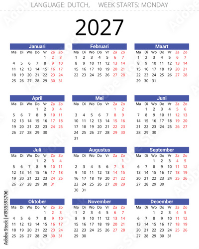 Printable 2027 dutch calendar collection for Netherlands with editable vector pages for each month