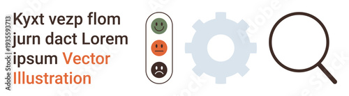 Usability testing, technology tools, process optimization, feedback systems, user experience, troubleshooting. Traffic light icons, gear and magnifying glass . Usability testing and technology tools