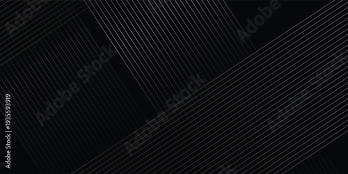 Black background with shiny diagonal lines wallpaper, Black and grey metallic abstract tech geometric linear background. vector illustration