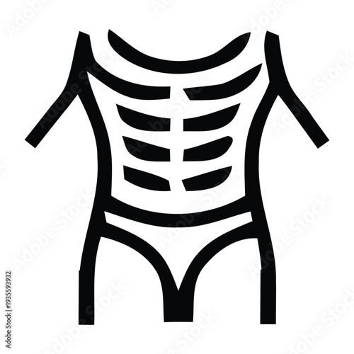 Black and white illustration of a ribcage bodysuit for women  fashion design