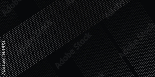 Black background with shiny diagonal lines wallpaper, Black and grey metallic abstract tech geometric linear background. vector illustration