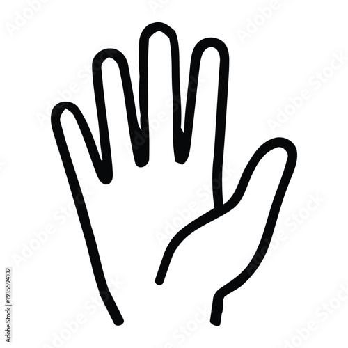 Black line drawing of a hand with palm facing outward and fingers spread apart