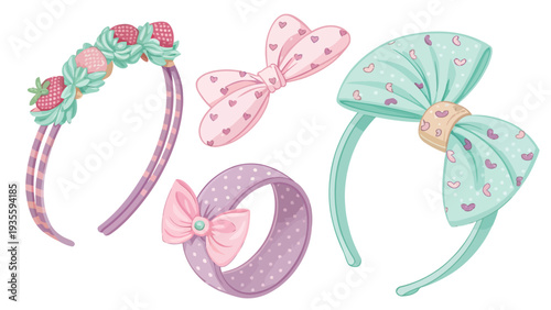 Colorful hair accessories collection with bows and headbands in pastel shades for fashion and style