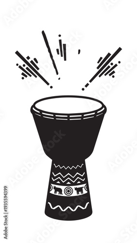 Traditional African Djembe Drum with Decorative Patterns and Energetic Rhythm.