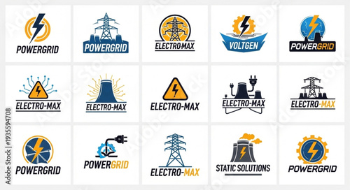 Collection of electricity and power company logos and symbols.