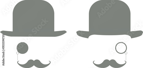 Bowler Hat With Mustache and Monocle